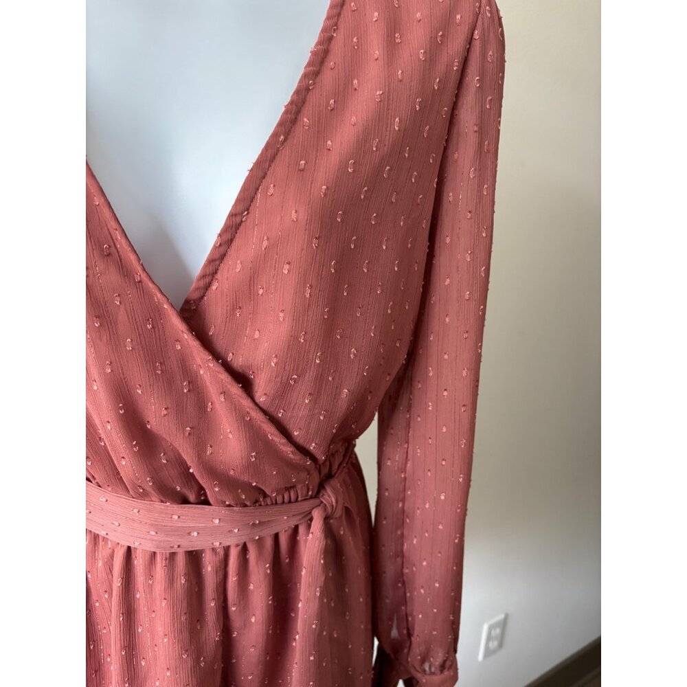 Lulus Romper Small Surplice Wrap Tie Waist Back Cutout Boho Cottagecore Coquette - Picture 11 of 14